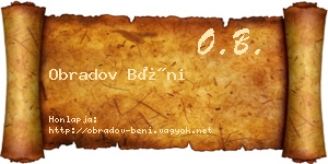 Obradov Béni névjegykártya